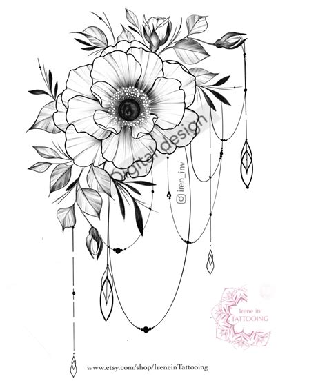 Instant Download Digital Tattoo Design Flower Drawing for - Etsy Canada