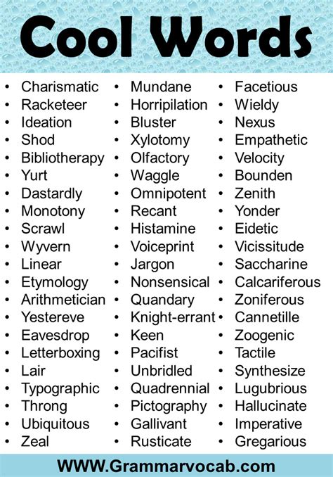 A List of Cool Words - GrammarVocab