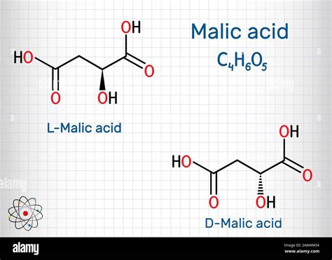 L'acide malique, formes stéréoisomères D- et L-malique molécule ...