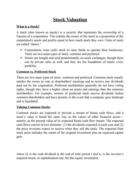 Stock valuation - Stock Valuation What is a Stock? A stock (also known ...