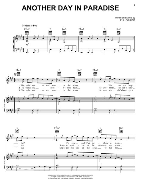 Phil Collins "Another Day In Paradise" Sheet Music Notes | Download ...