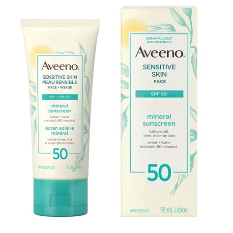 Aveeno Mineral Face Sunscreen Lotion for Sensitive Skin SPF 50 ...