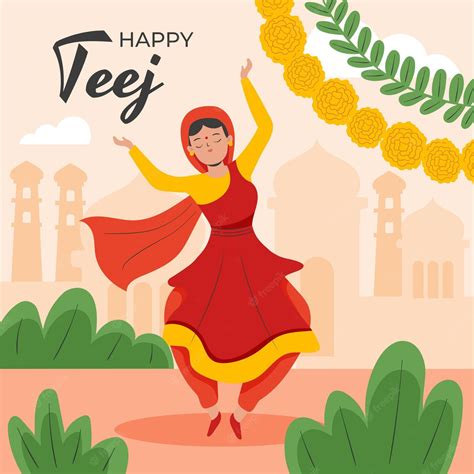 Free Vector | Teej festival celebration illustration