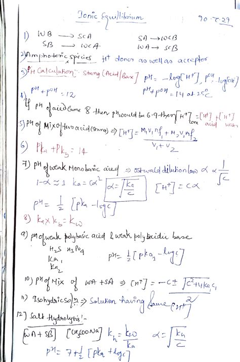 SOLUTION: Ionic equilibrium formula sheet - Studypool