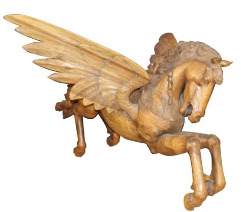 Hand carved wooden Pegasus sculpture