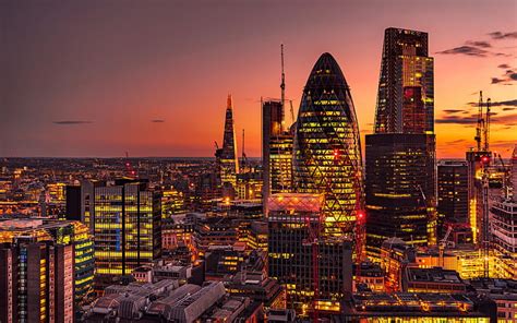 HD wallpaper: sunset, England, London, building, panorama, night city ...