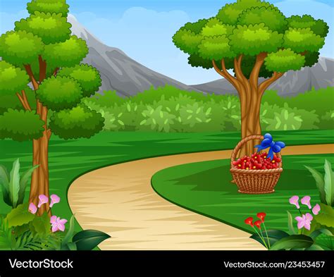 Cartoon beautiful garden background with dirt r Vector Image