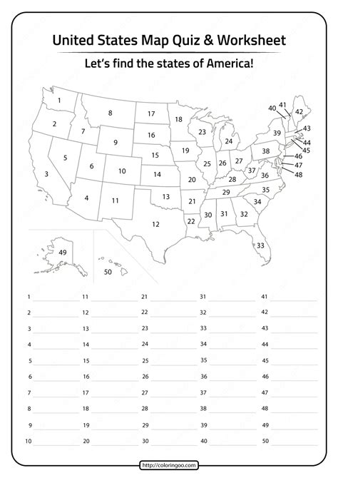 Free Printable United States Map Quiz and Worksheet | Map quiz ...