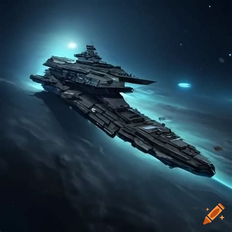 Large space battleship in deep space. futuristic, militaristic, sci-fi ...