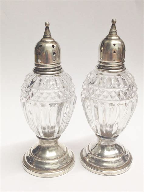 Antique Footed Sheffield Sterling Silver and Pressed Glass Salt ...