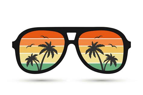 Seascape with palm trees in sunglasses. Summer illustration, clip art ...