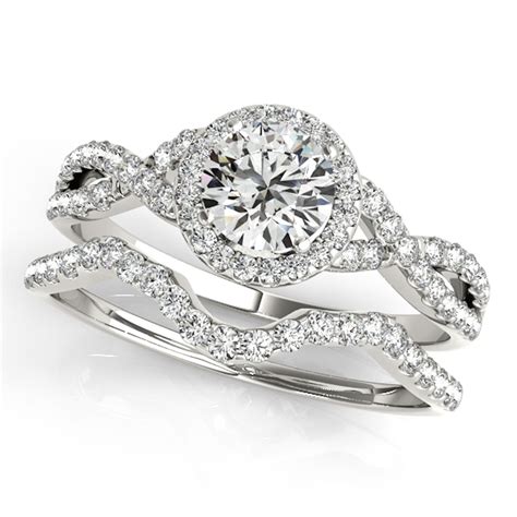 Aonejewelry - 0.50 Carat Halo Daimond Engagement Bridal Ring Set 14K ...