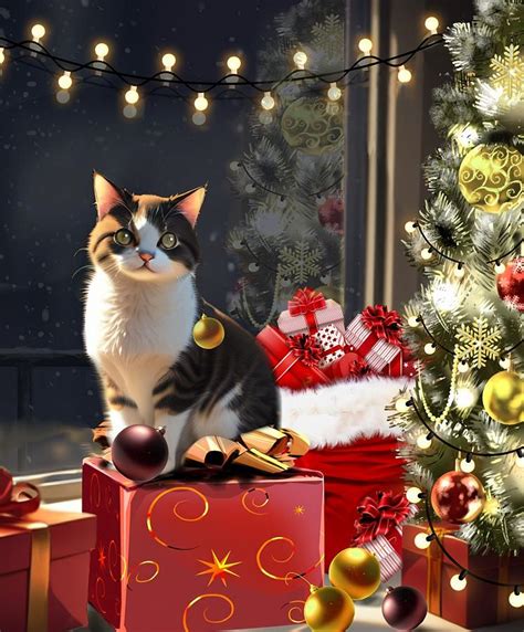 Christmas with a cat Digital Art by Louise Lavallee - Fine Art America