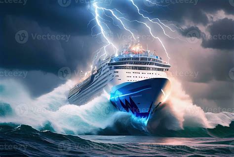 Cruise ship encounters huge waves and raging storms. Transportation and ...