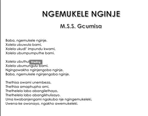 ZULU POETRY (5): NGEMUKELE NGINJE Diagram | Quizlet