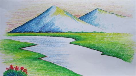 Beginners Mountain Landscape Drawing with Oil Pastel | Landscape ...