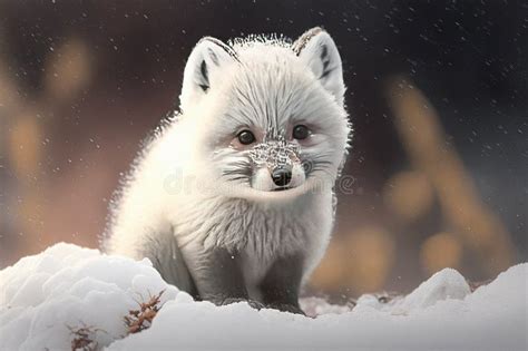 Beautiful Little Arctic Fox Cub in the Snow Stock Illustration ...