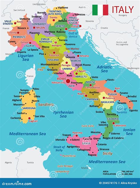 Vector Color Administrative Map of Italy with Regions, Districts ...