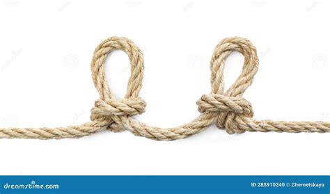 Hemp Rope with Knots Isolated on White, Top View Stock Photo - Image of ...