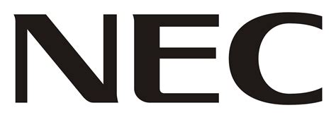 the nec logo is shown in black and white