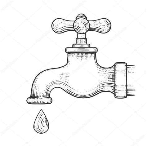 Water tap with drop engraving style vector — Stock Vector ...