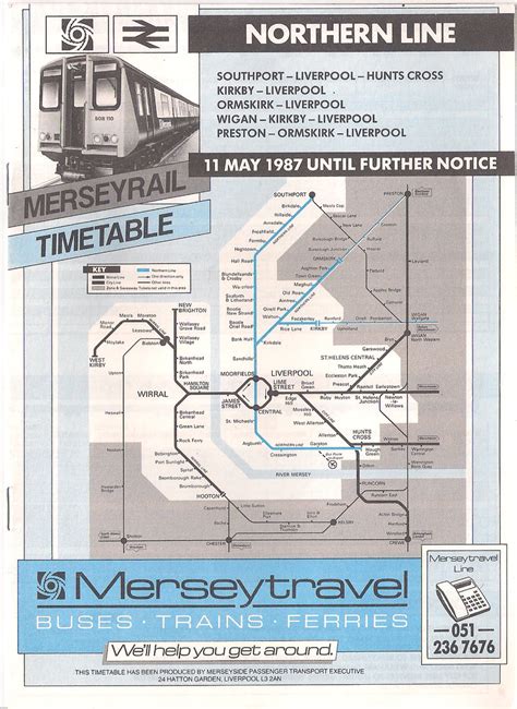 Merseyrail Northern Line Timetable Effective 11th May 1987 Until Futher ...