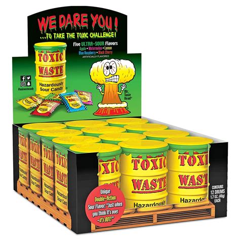 Toxic Waste Sour Candy, 1.7 oz Drums Display, 12 Ct, Assorted Flavors ...