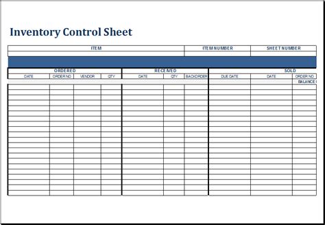 Inventory Control Sheet Template for EXCEL | Excel Templates