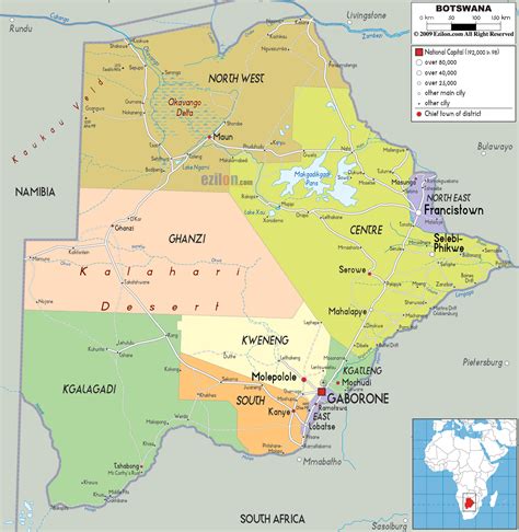 Large political and administrative map of Botswana with roads, cities ...