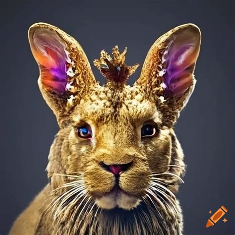 Golden lion rabbit hybrid with gems on Craiyon