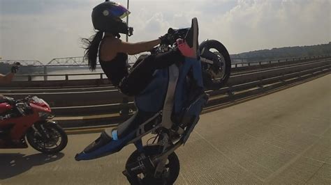 Motorcycle Stunts Beautiful GIRL Riding Wheelies Long Highway Wheelie ...