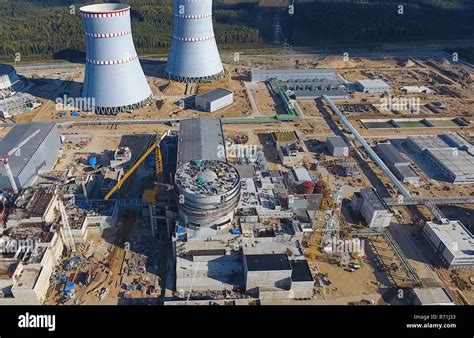 Aerial survey of a nuclear power plant under construction. Installation ...