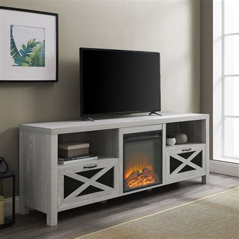 Manor Park Rustic Fireplace TV Stand for TVs up to 78", Stone Grey ...