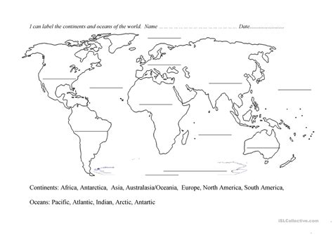 Blank Printable Continents And Oceans Map