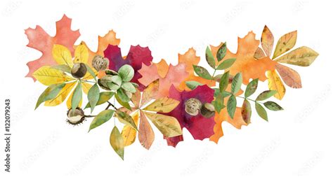 hand painted watercolor mockup clipart template of autumn leaves Stock ...