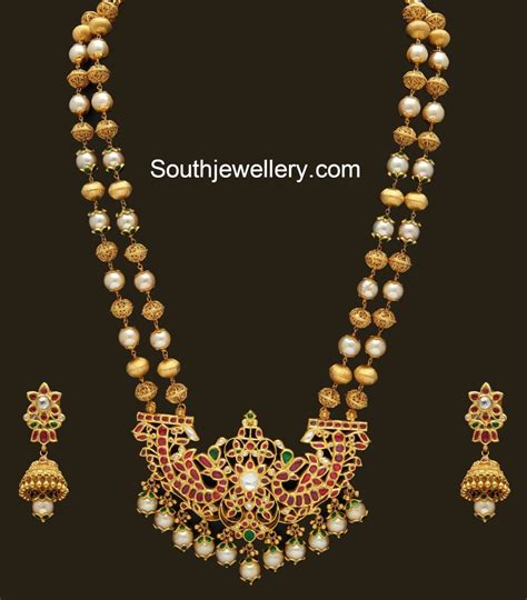 Gold Pearl Haram set | Gold necklace indian bridal jewelry, Gold ...