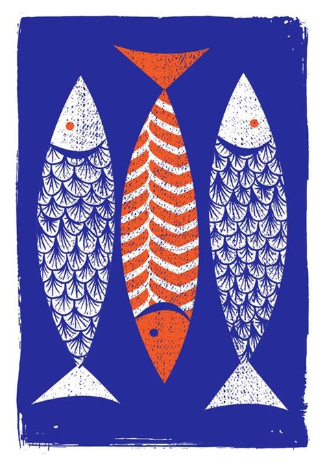 Modern Art Screenprint Scandinavian Style 3 Fish Art Print - Etsy