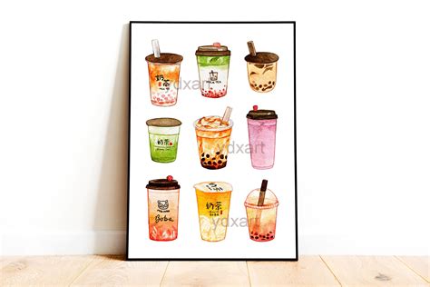 Bubble Tea Art Print Boba Milk Tea Matcha Red Bean - Etsy Finland