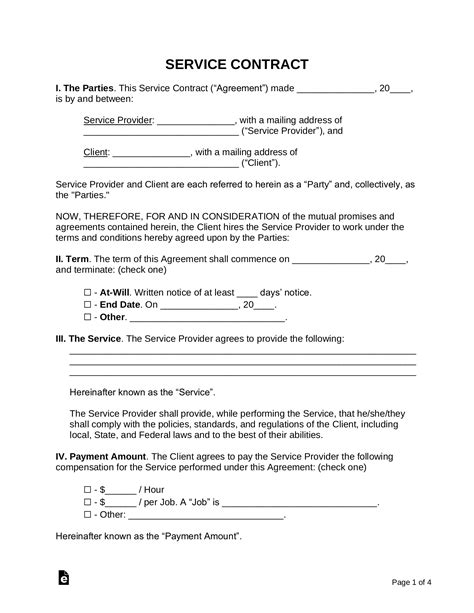 Printable Service Contract Template