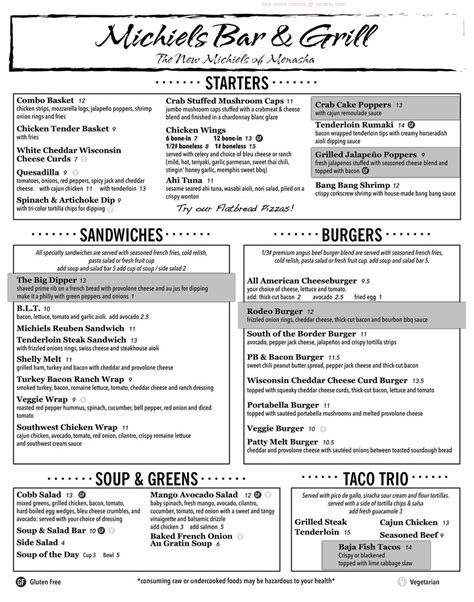 Online Menu of Michiels Bar & Grill Restaurant, Menasha, Wisconsin ...