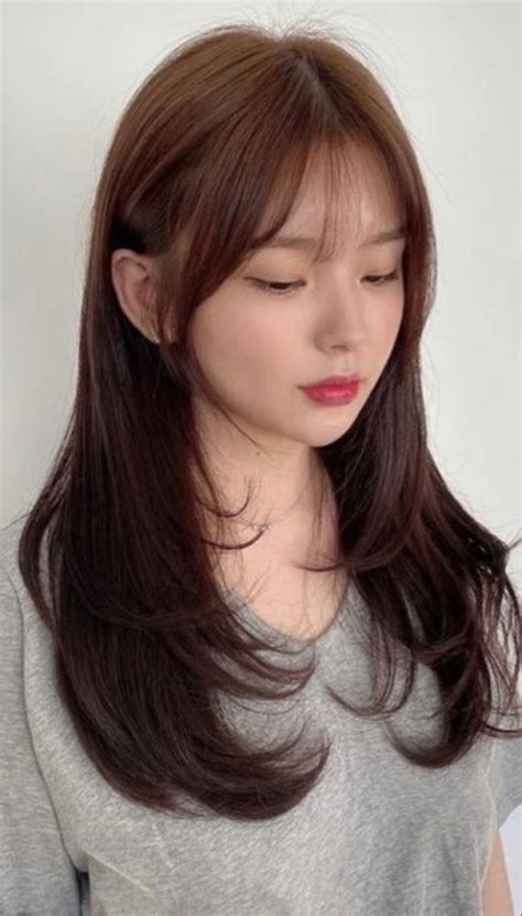 30 Cute Korean Wispy Bangs Long Hairstyles — Soft Layered Haircut