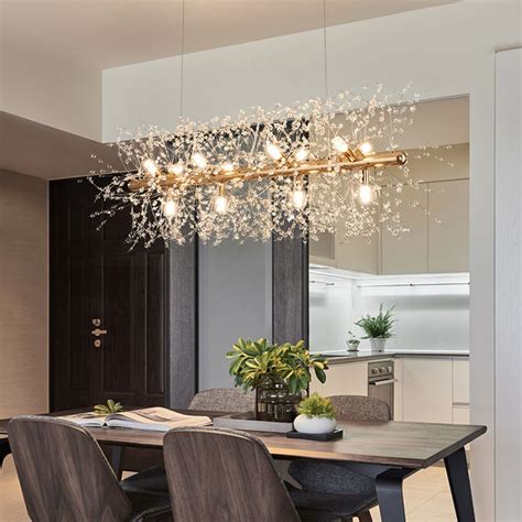 Modern LED Crystal Pendant Light Horizontal Chandelier Living Room ...