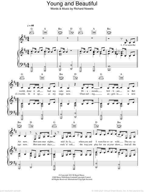 Rey - Young And Beautiful sheet music for voice, piano or guitar