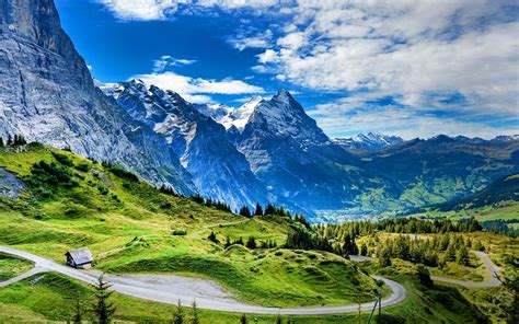 mountains, Cabin, Snowy, Peaks, Clouds, Forest, Beautiful, Grass, Alps ...