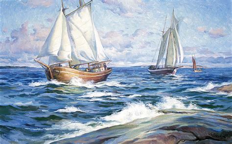 Boats At Sea Painting by Serguei Zlenko