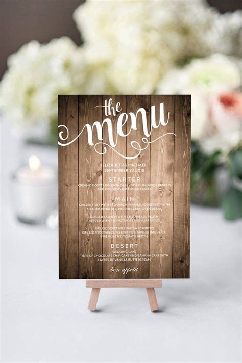 Wooden Wedding Menu Wedding Menu Card Printable Wedding Menu Rustic ...