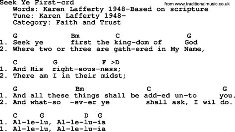 Top 500 Hymn: Seek Ye First - lyrics, chords and PDF