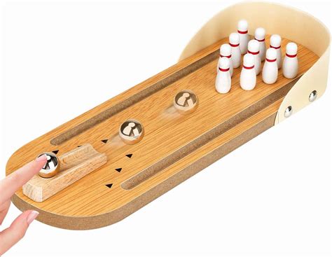 Jhua Mini Bowling Game, Wooden Tabletop Bowling Game Indoor Bowling Set ...