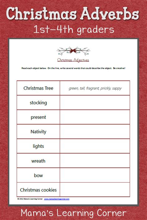 Christmas Adjectives Worksheet - Mamas Learning Corner