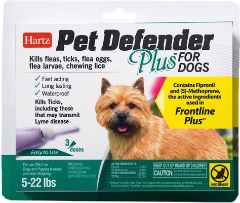 HARTZ Pet Defender Plus Flea Treatment for Dogs 5-22 lbs, 3 treatments ...